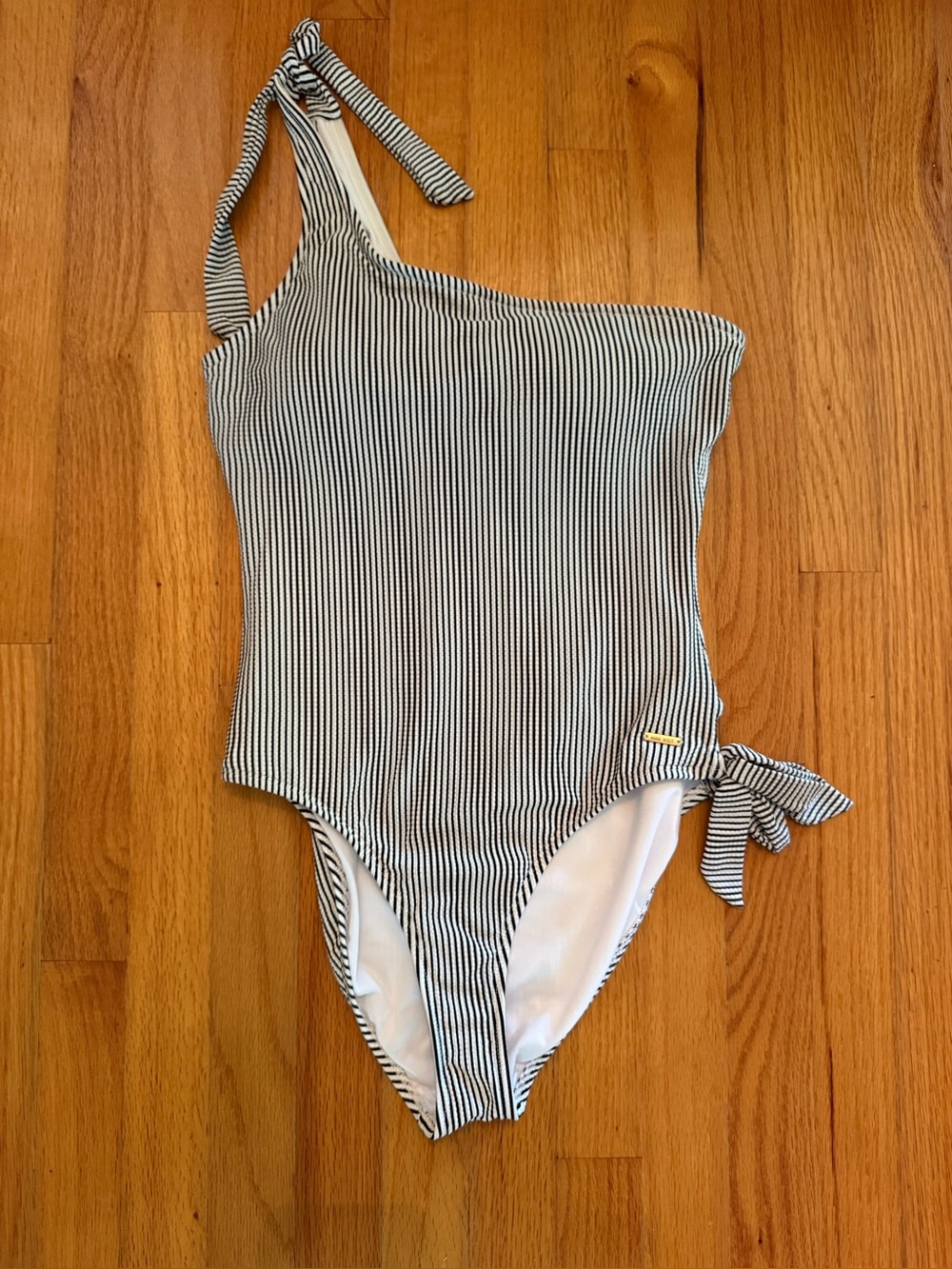 Nine West one shoulder Black and white stripe Swimsuit
